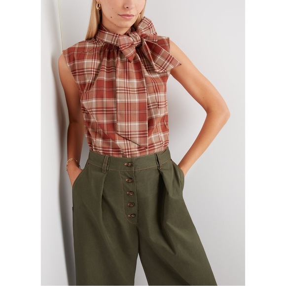 goop Fall Plaid Bow Blouse Size 10 New - Picture 2 of 7